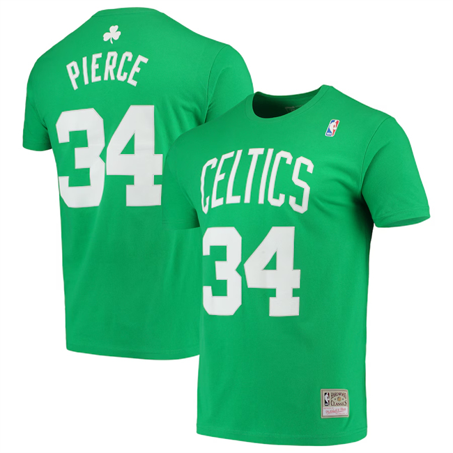 Men's Boston Celtics #34 Paul Pierce Green Name & Number T-Shirt
